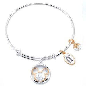 DISNEY Crystal Micky Mouse Charm Bangle Bracelet in Stainless Steel & Rose Gold